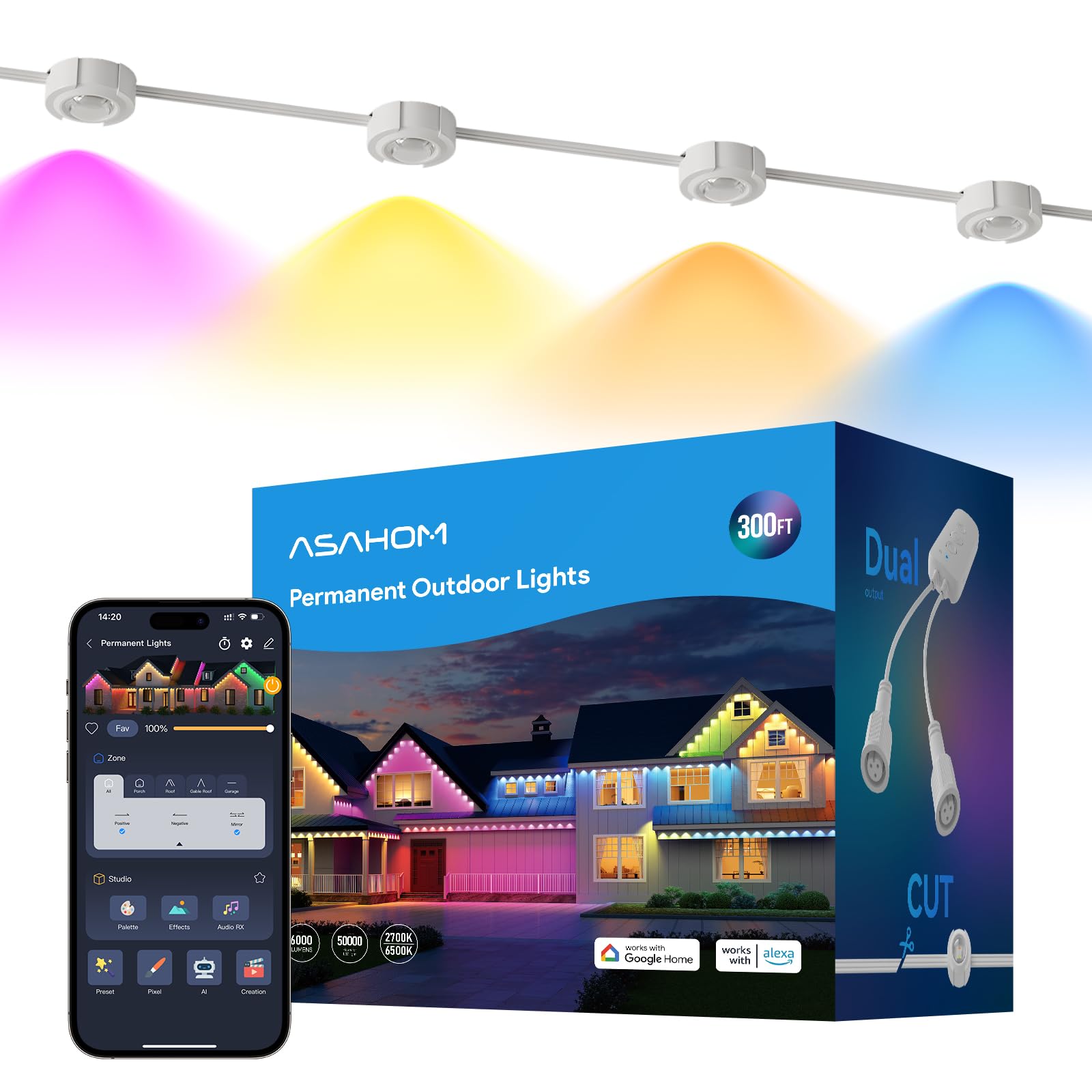 ASAHOM S107D outdoor lights 200ft setup for curbside ambiance and easy installation.