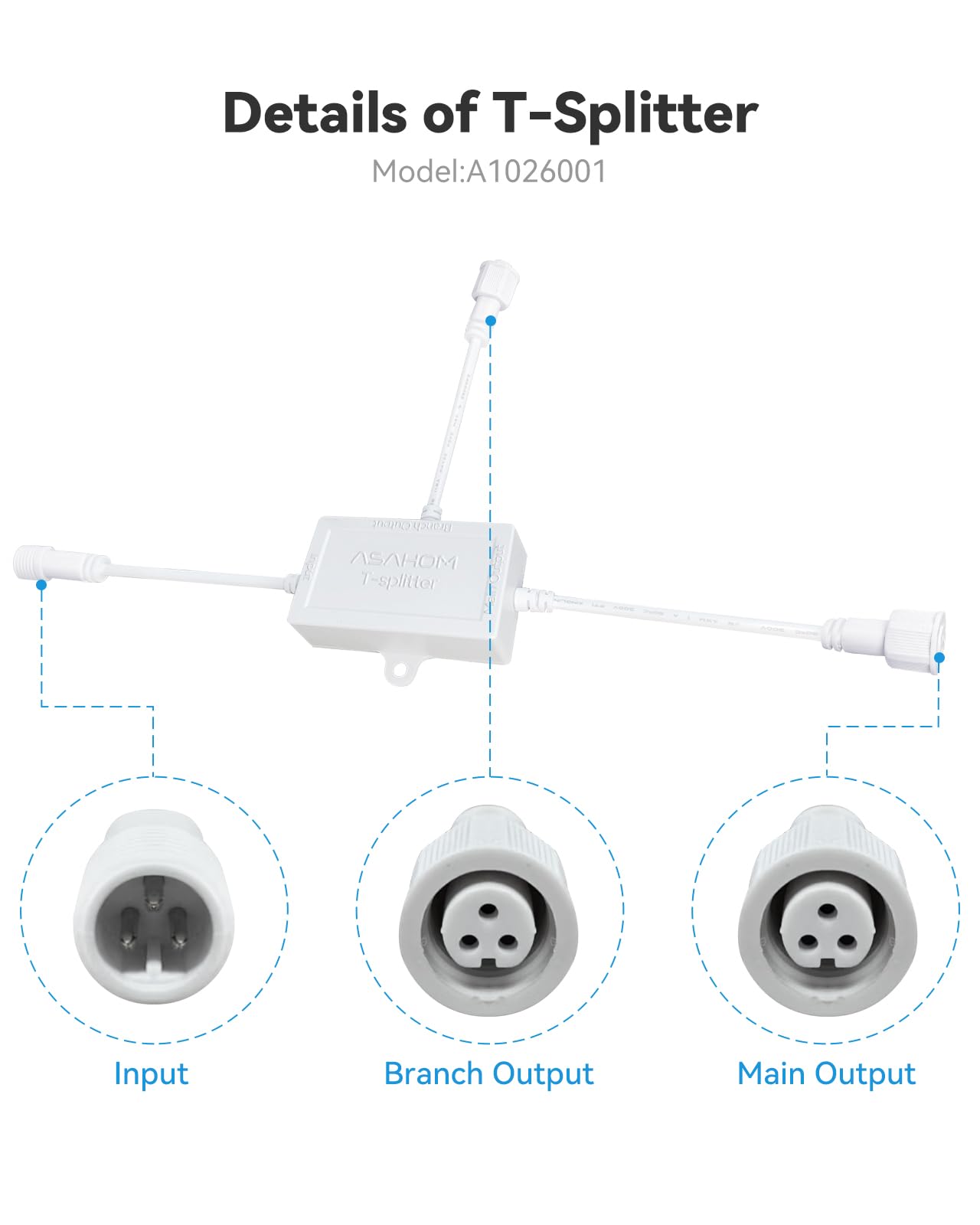 ASAHOM white T-Splitter mid-string split supports center-out roofline installations