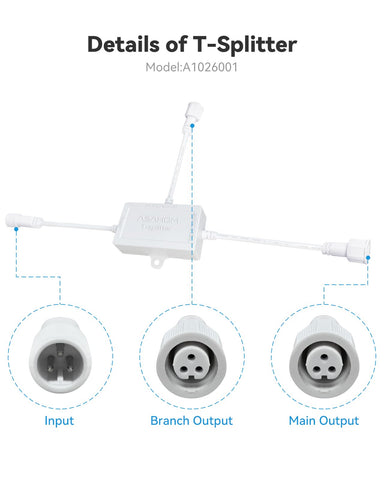 ASAHOM white T-Splitter mid-string split supports center-out roofline installations