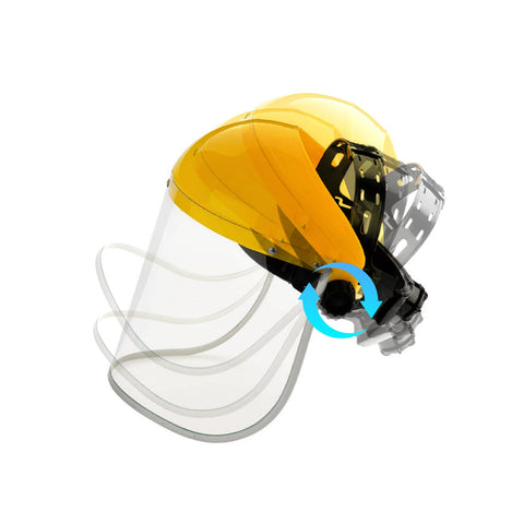 Ascavs face shield in a workshop setup for woodworking tasks