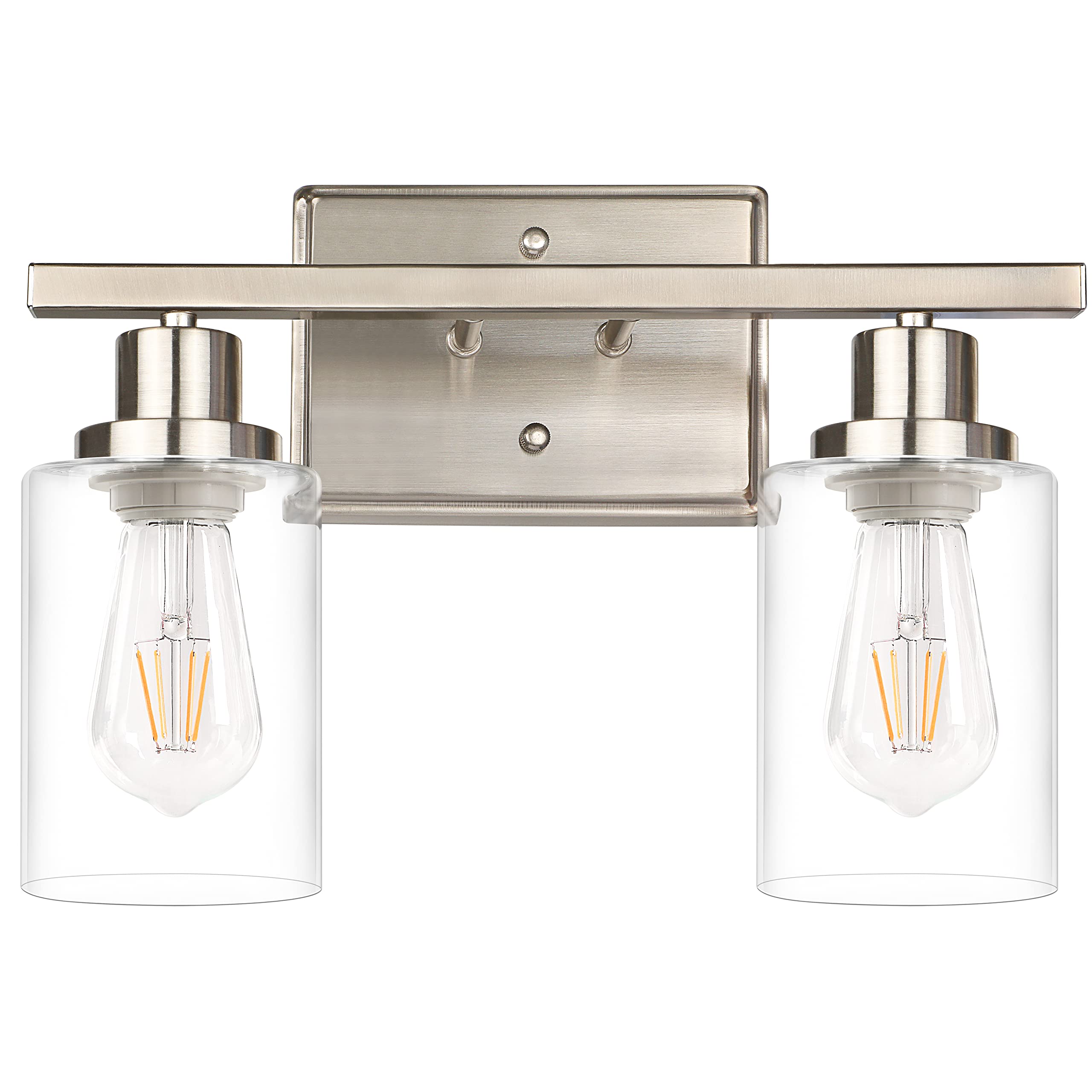 Ascher 2-light wall sconce front view in brushed nickel adds refined hallway ambiance