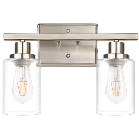 Ascher 2-light wall sconce front view in brushed nickel adds refined hallway ambiance