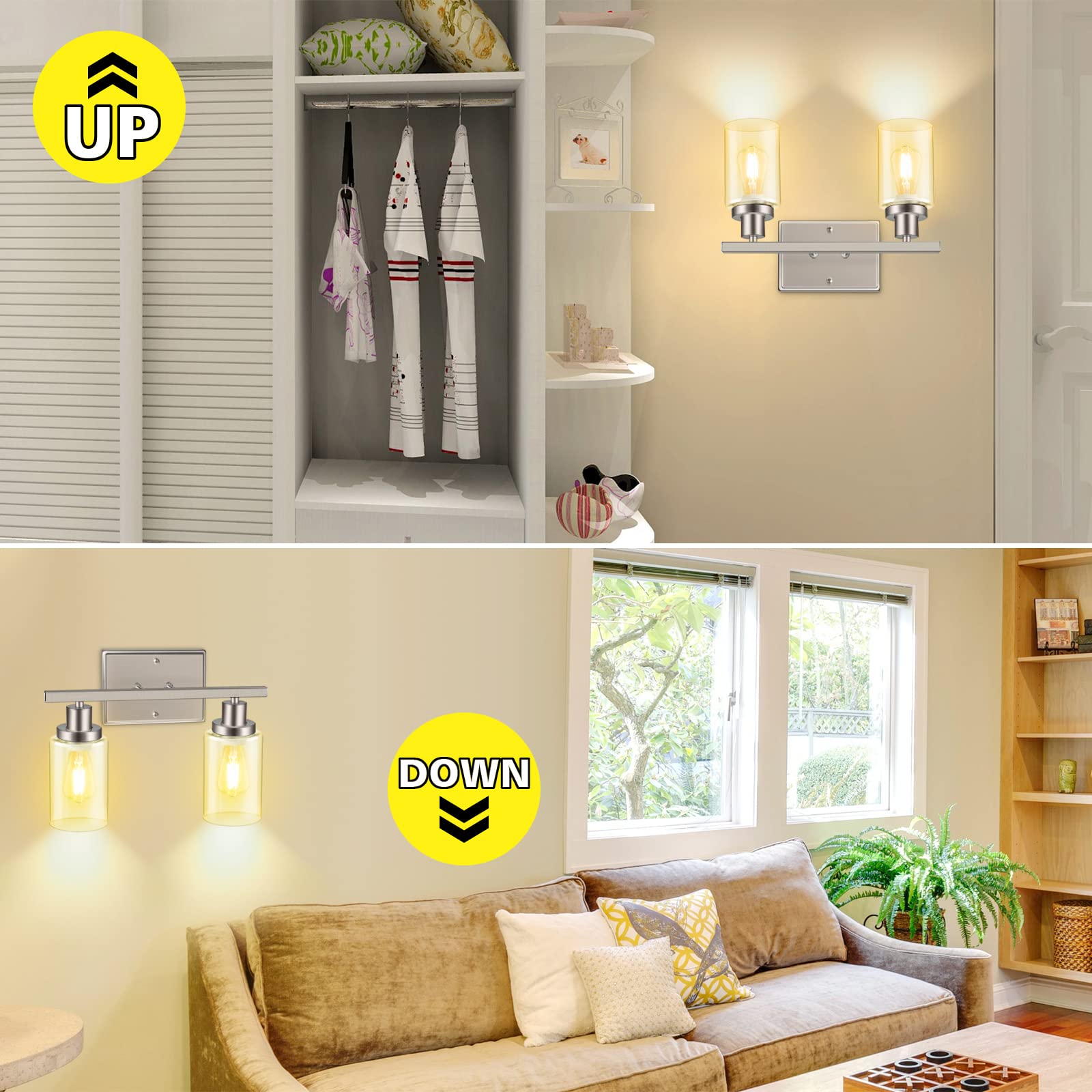 Ascher 2-light wall sconce brushed nickel side angle shows slim profile