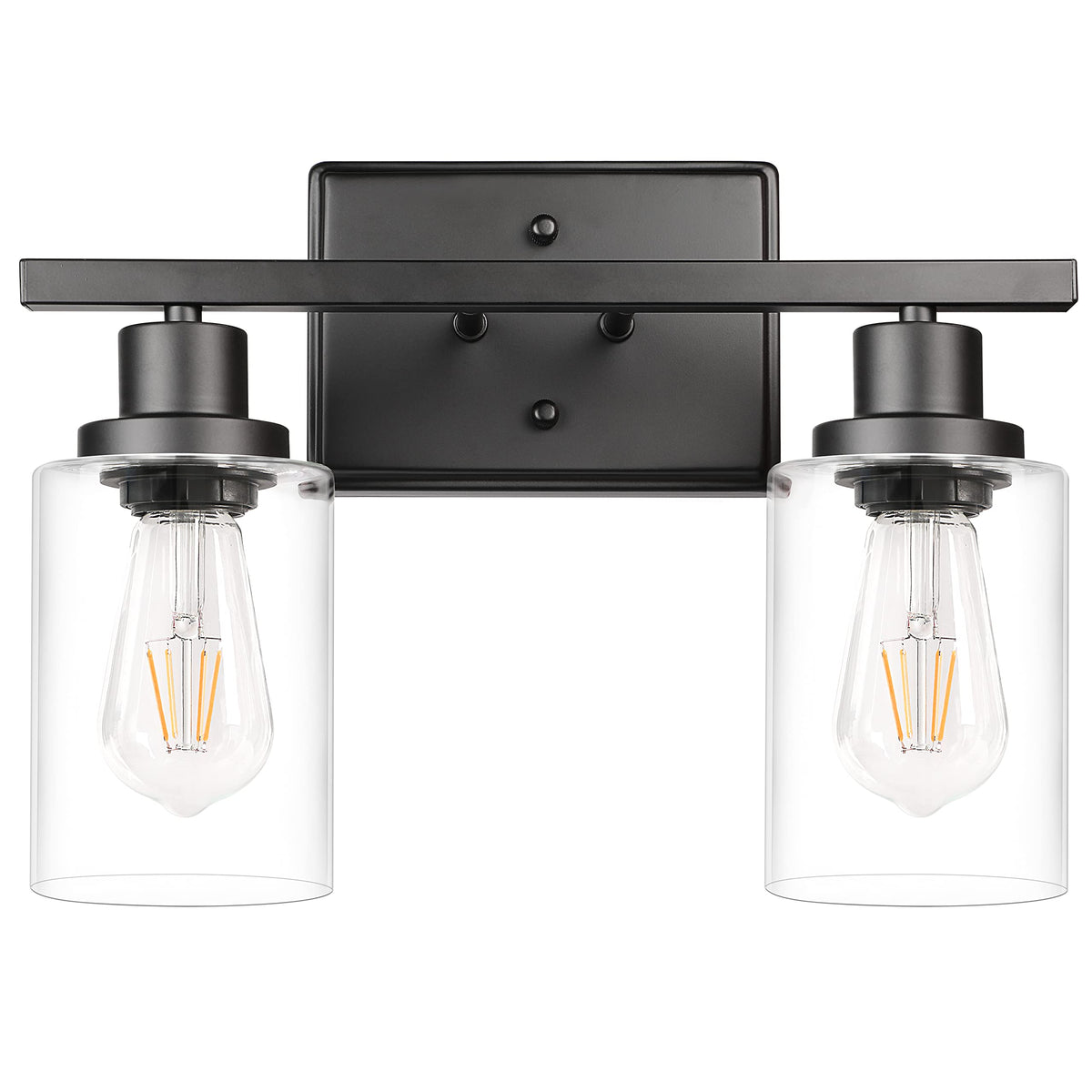 Ascher 2-light wall sconce with matte black finish and clear glass shade for hallway glow.