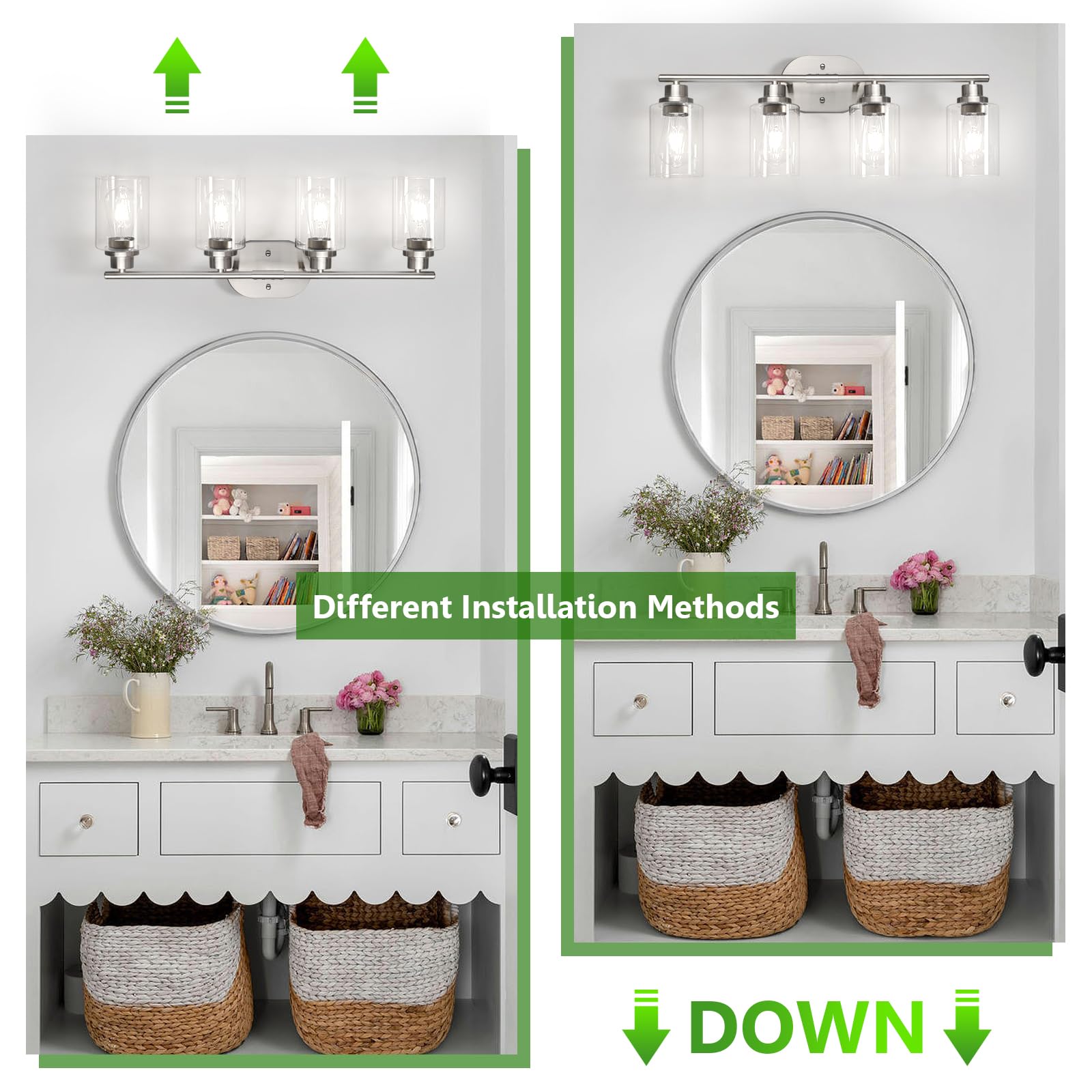 Ascher 26-inch vanity light with wide coverage enhances mirrors and vanity spaces