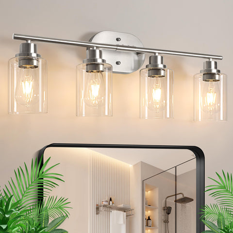 Ascher 4-light bathroom fixture with clear glass shades for ambient, even lighting