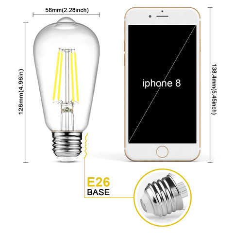 Ascher 6W LED Edison bulb, 700 lumens, 5000K daylight for bright spaces