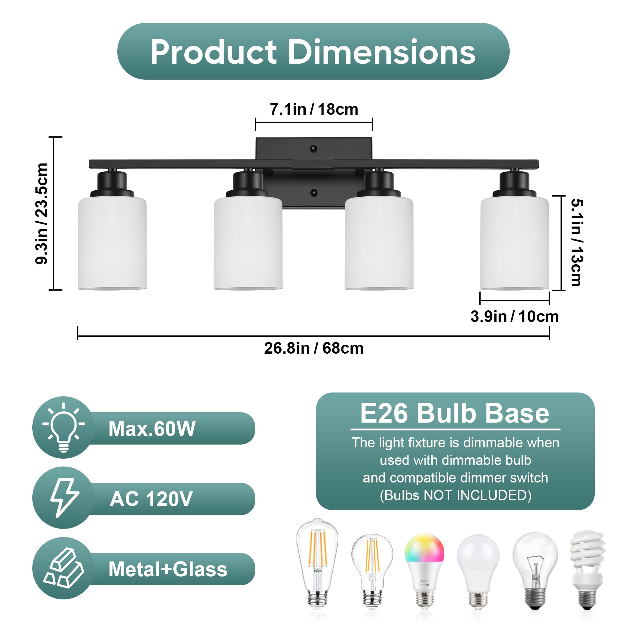 Ascher bathroom light features a durable matte black finish for humid bathroom spaces.