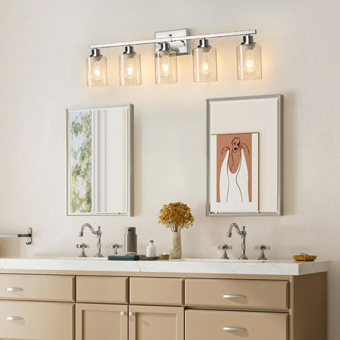 Ascher brushed-nickel wall light close-up showing glass shade and finish
