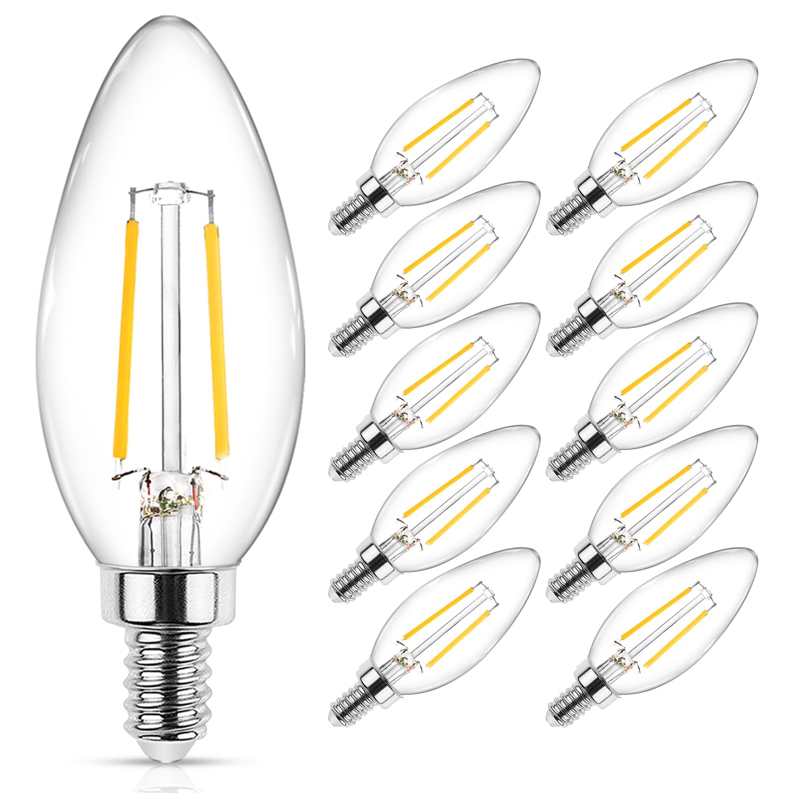 Ascher Classic E12 LED bulb with clear glass filament for warm, energy-efficient chandeliers
