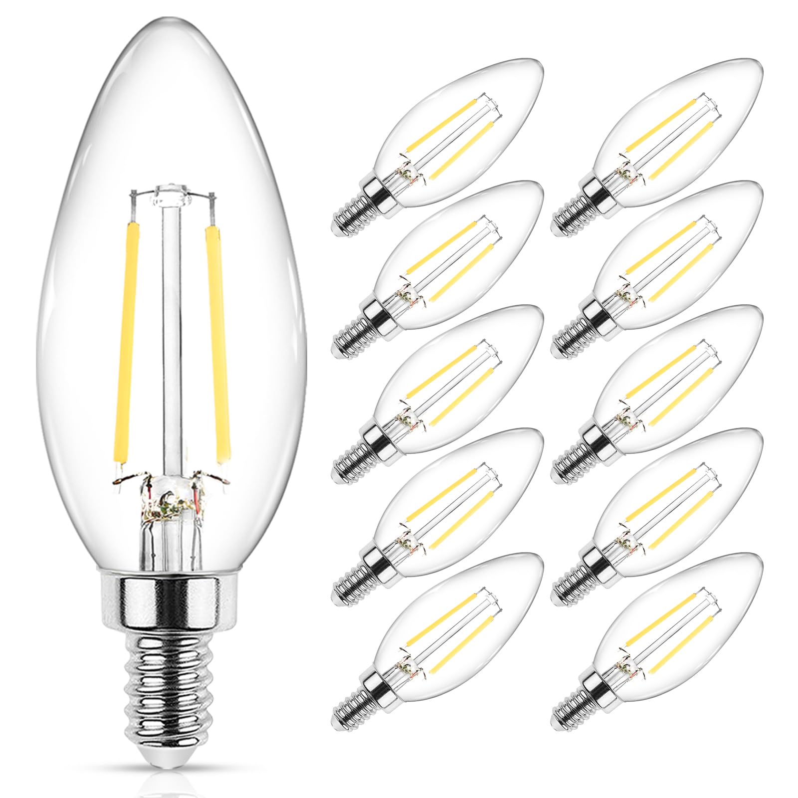 Ascher Classic E12 LED Candelabra Bulbs illuminate chandeliers with clean daylight glow
