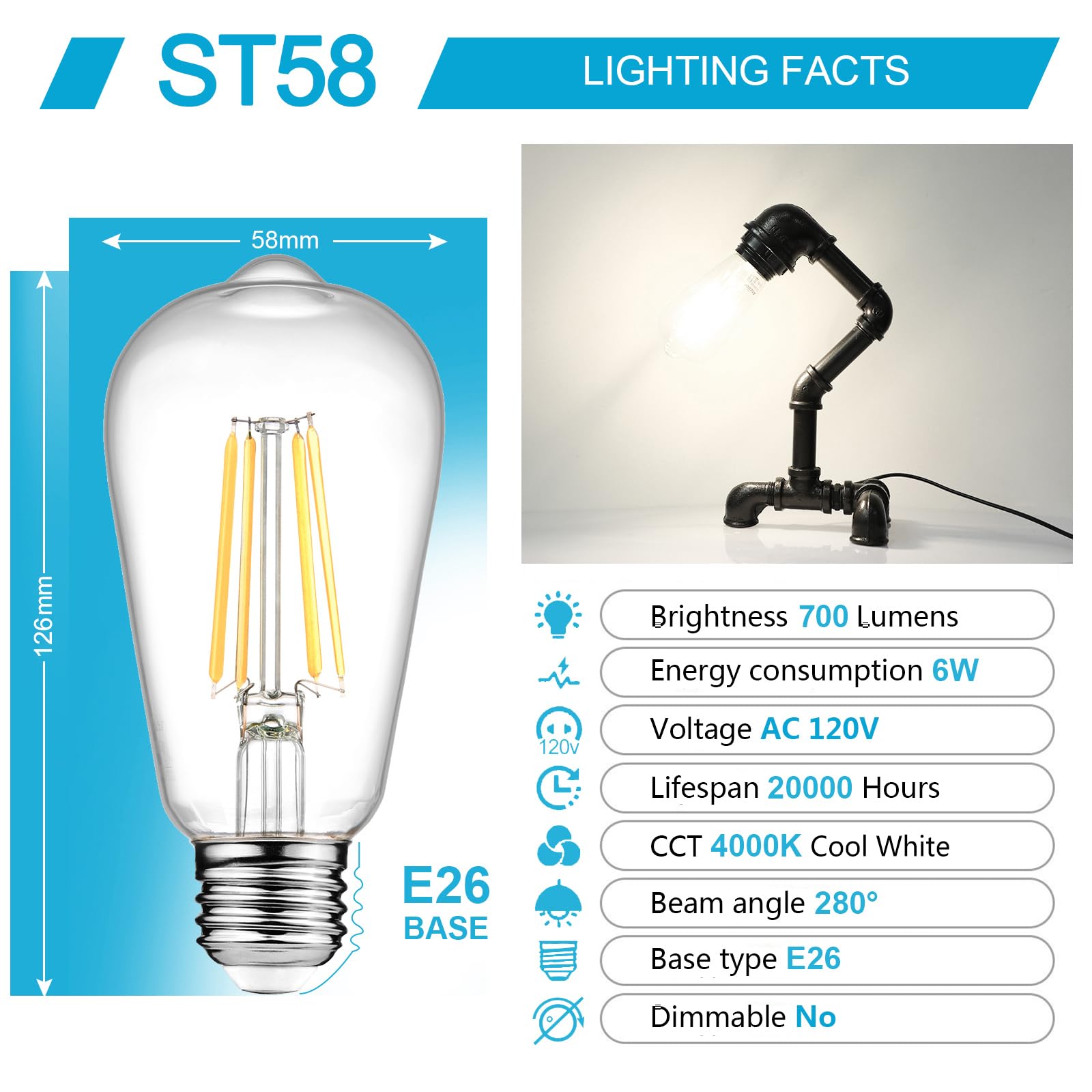 Ascher clear-glass Edison bulbs emitting 4000K cool white light