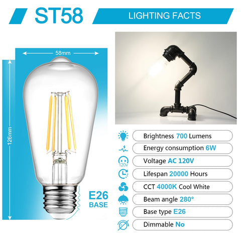 Ascher clear-glass Edison bulbs emitting 4000K cool white light