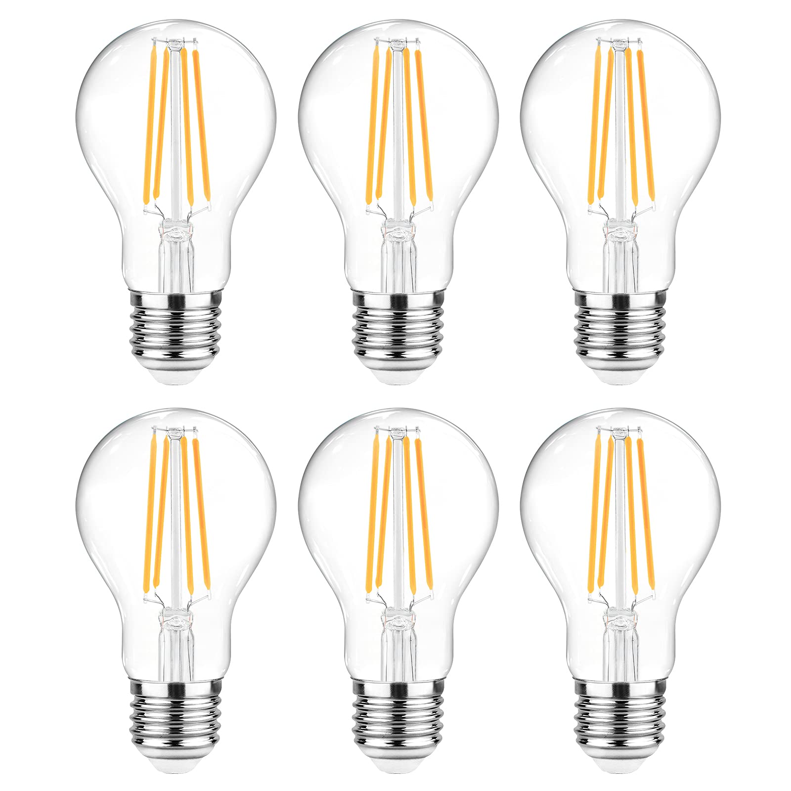 Ascher clear glass LED bulb A19 delivers 2700K warm light for cozy rooms.