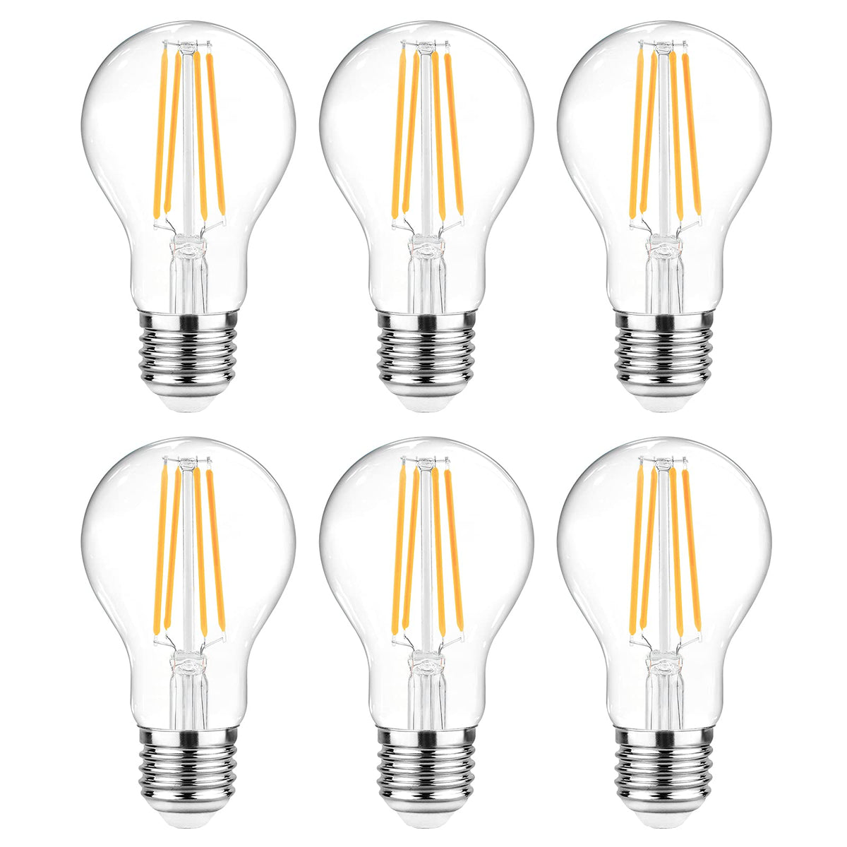 Ascher clear glass LED bulb A19 delivers 2700K warm light for cozy rooms.