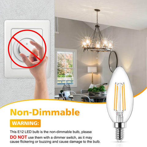 Ascher E12 filament bulbs installed in a chandelier for soft, elegant illumination.