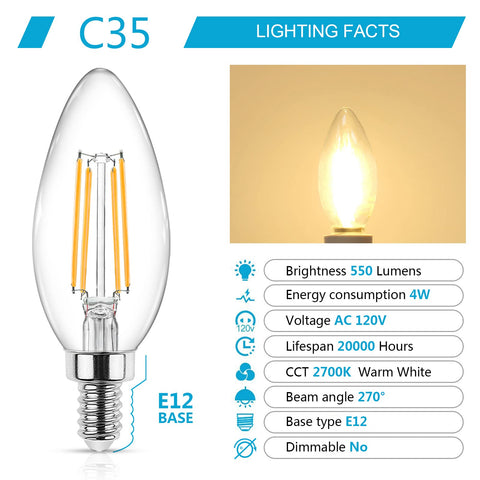 Ascher E12 warm white 2700K filament bulb ambient glow for living spaces.