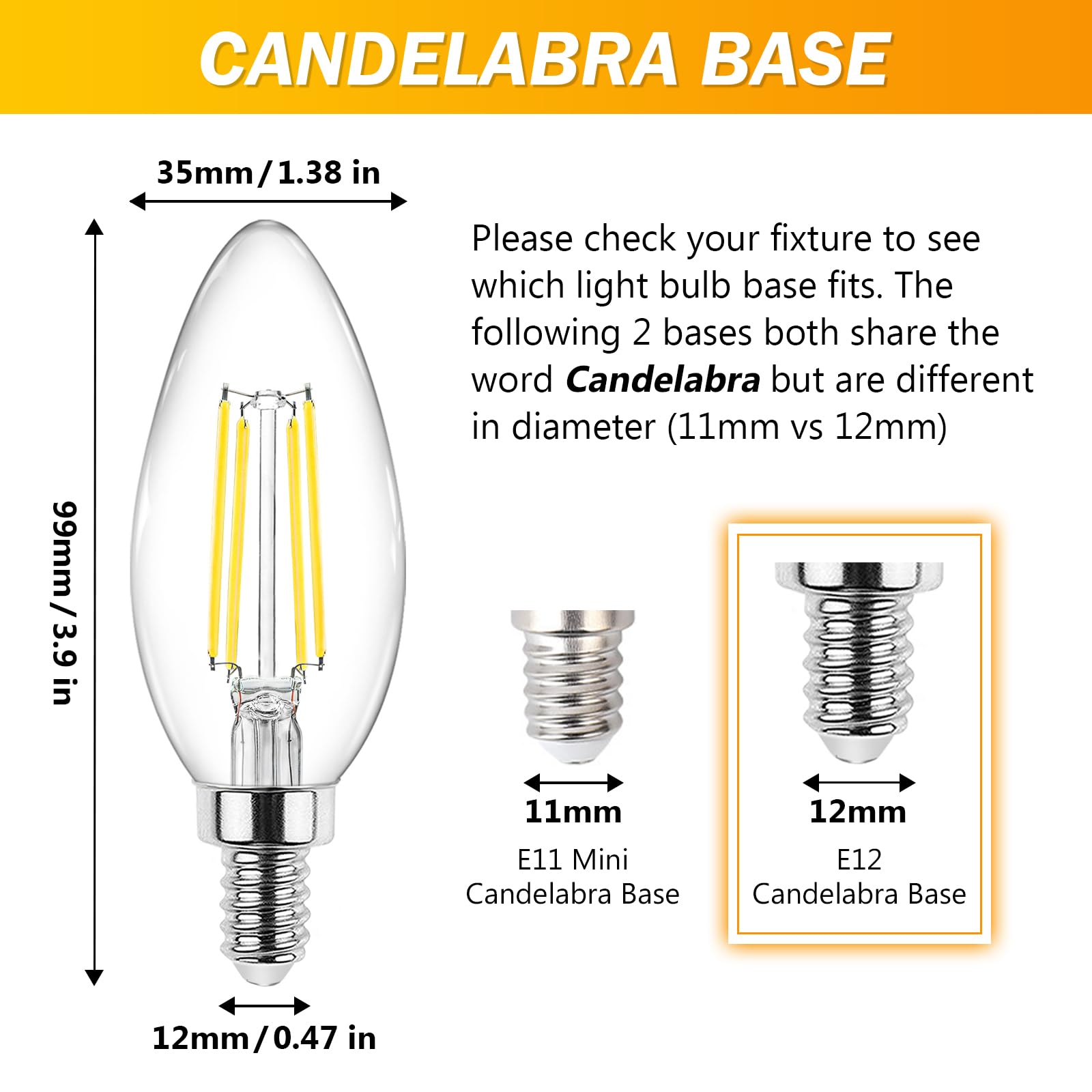 Ascher E12 LED filament bulb 60W-equivalent brightness for fixtures