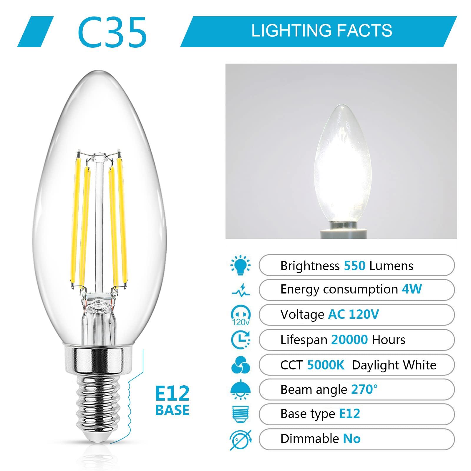 Ascher E12 LED filament bulb close-up with clear glass and vintage look