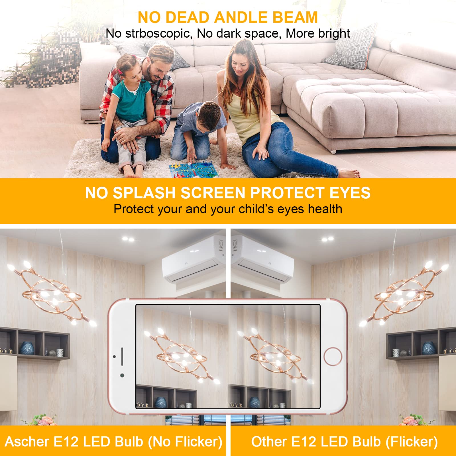 Ascher E12 LED filament bulb eye comfort with flicker-free operation