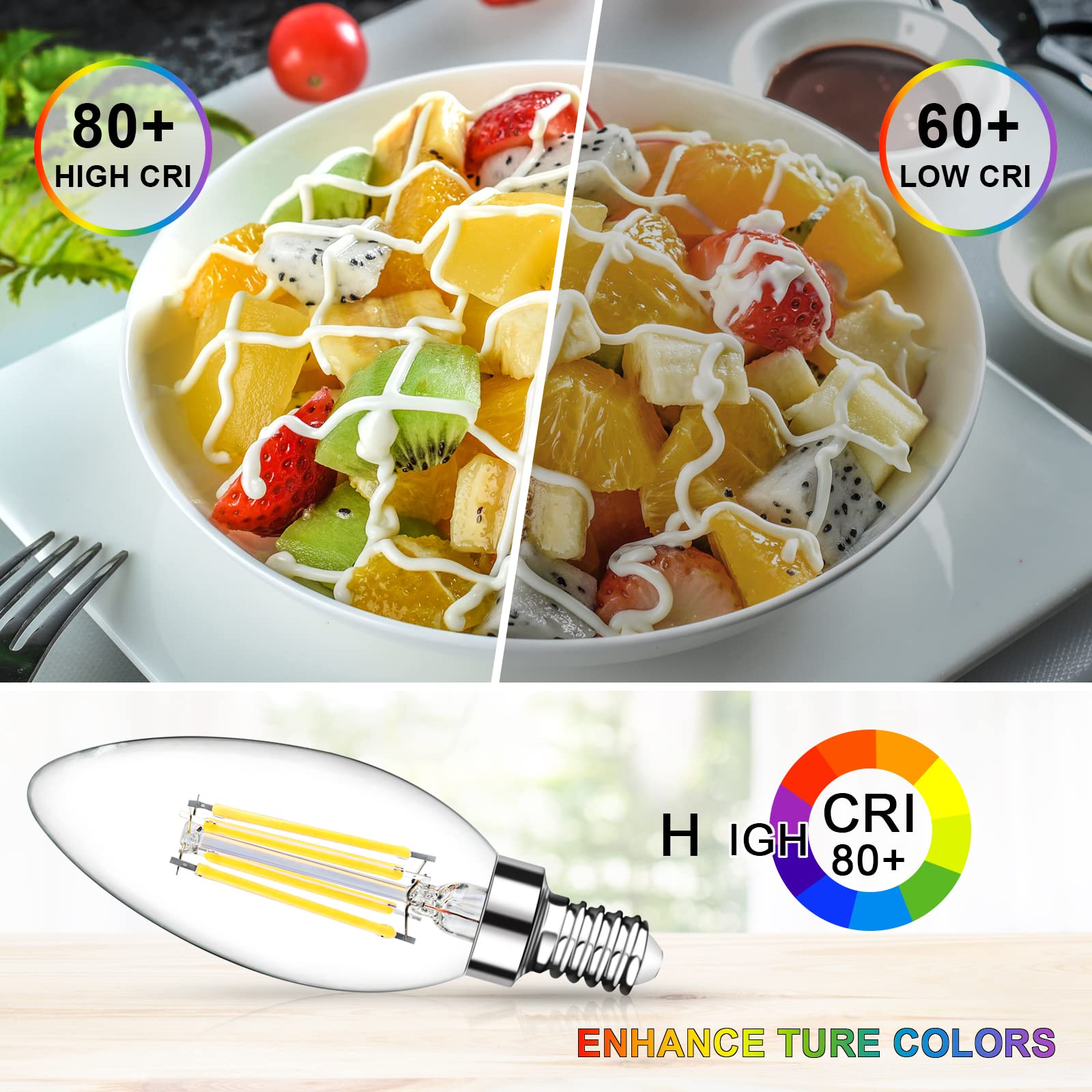 Ascher E12 LED filament bulb high CRI 80 for accurate colors