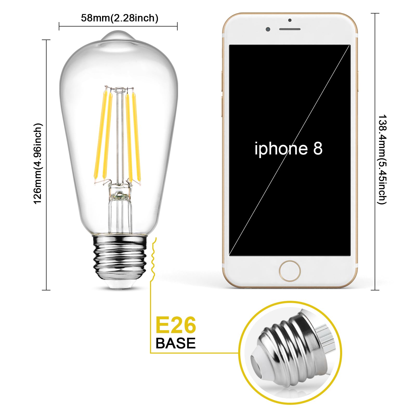 Ascher 6W LED filament provides 60W-equivalent brightness for living spaces.
