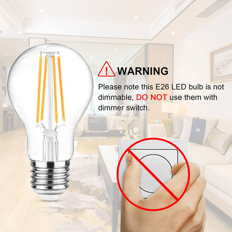 Ascher 12-pack LED filament bulbs emphasizes energy efficiency for home use.