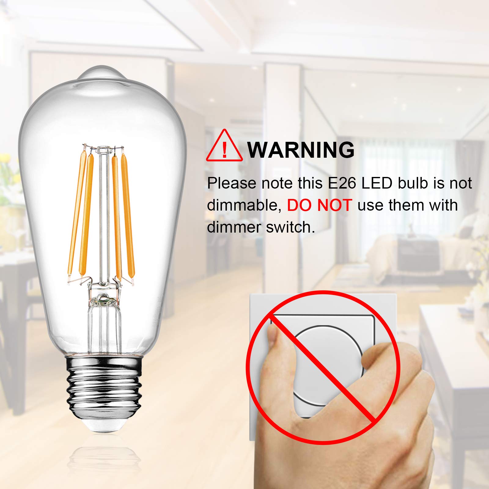 Ascher LED filament bulb brightens chandeliers with 700 lumens of soft 2700K light.