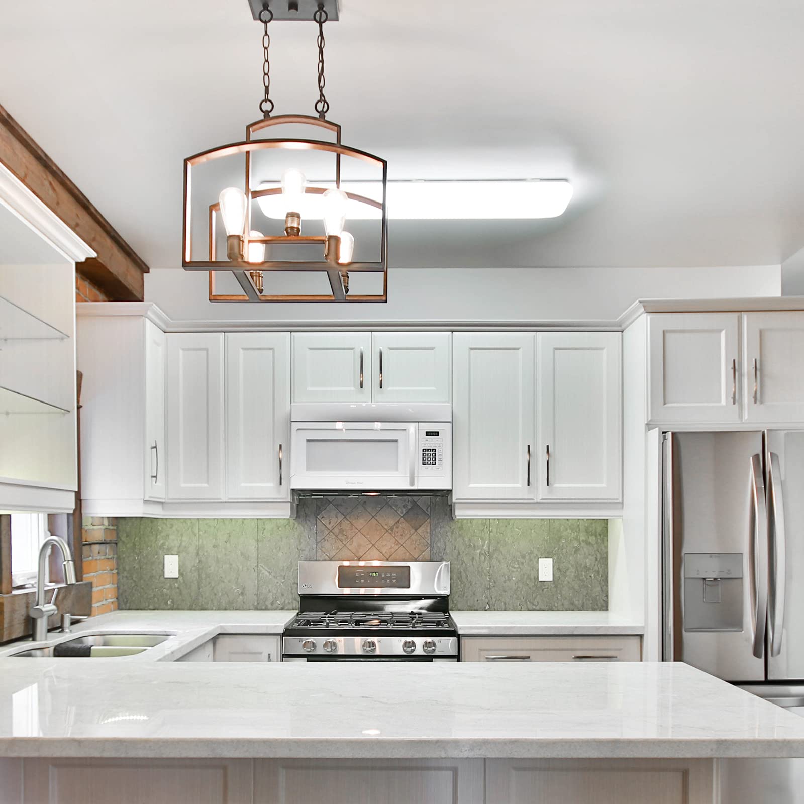 Ascher pendant lighting with Edison bulbs for warm focal points