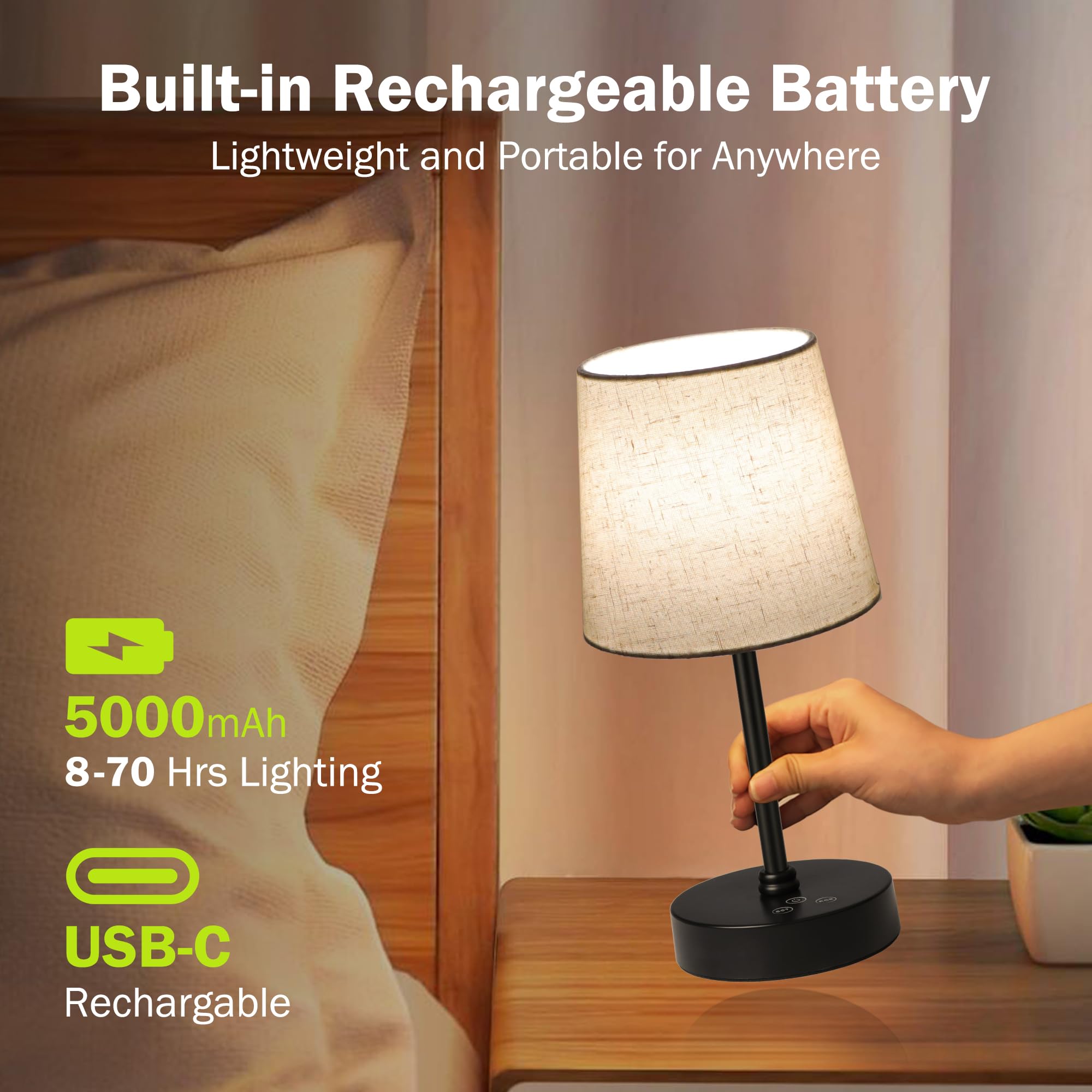 Ascher small cordless table lamp 4500K natural white provides balanced home lighting