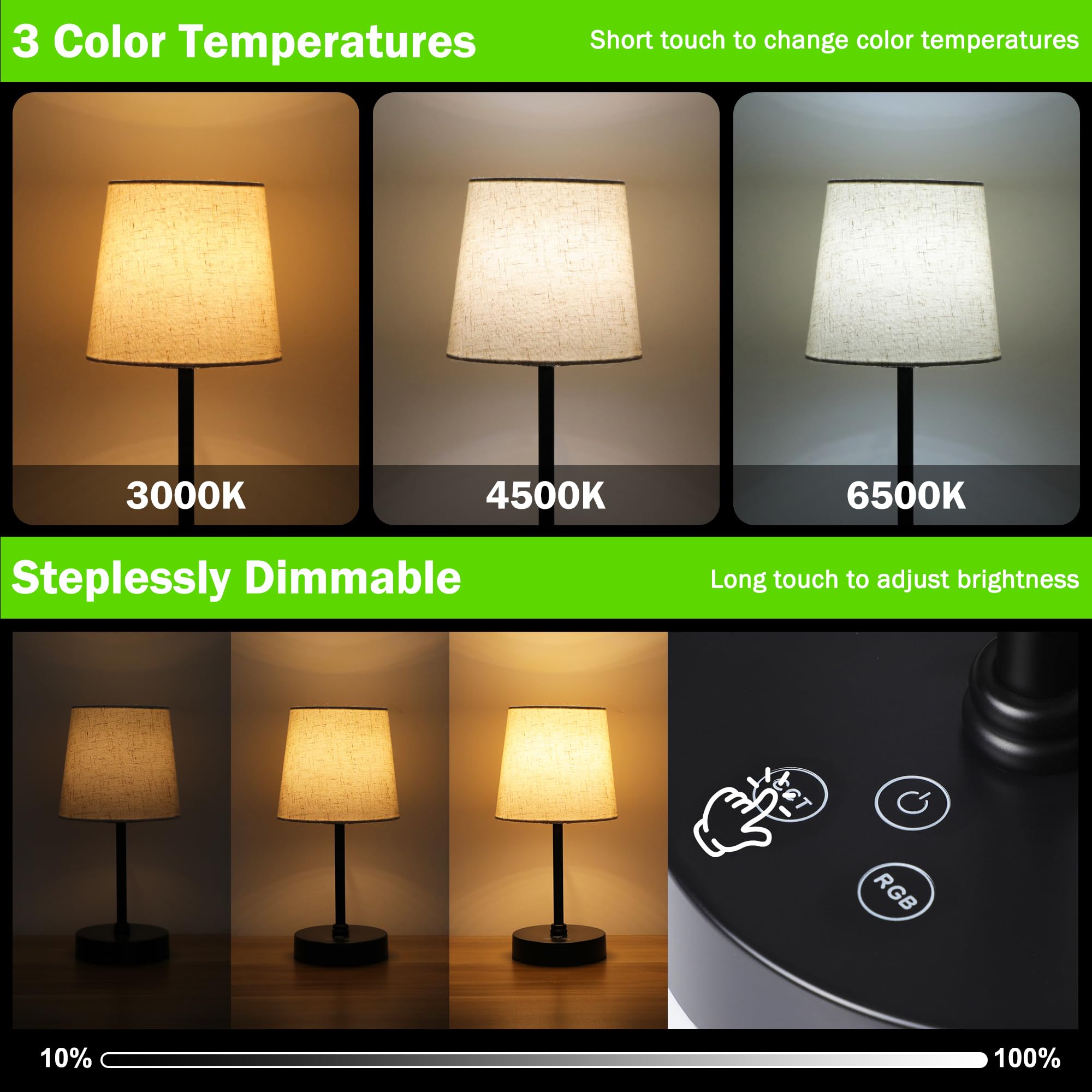 Ascher small cordless table lamp 6500K daylight imitates daytime for tasks