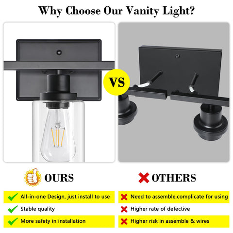 Ascher vanity light with clear glass shades softens glare for bathrooms.