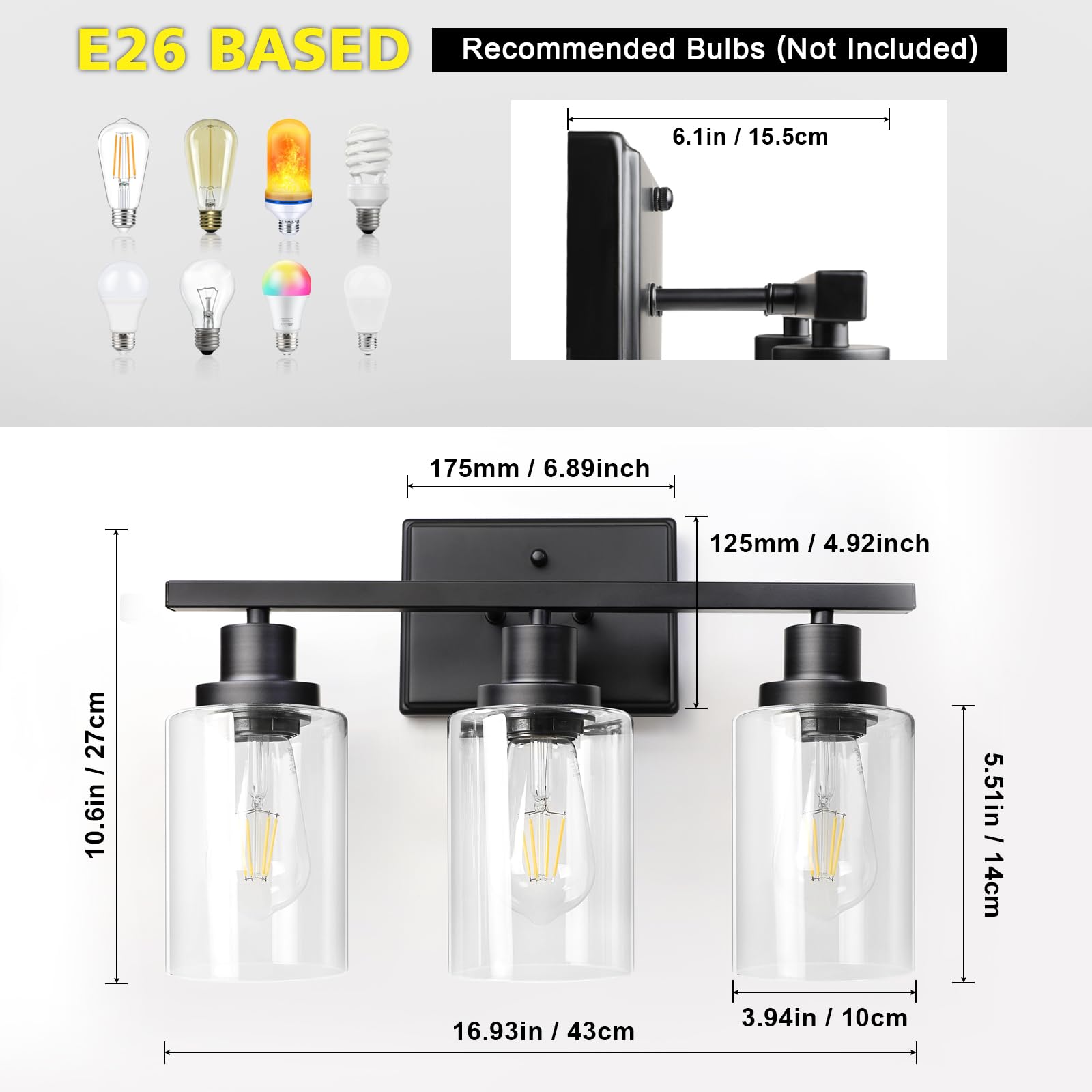 Ascher dimmable vanity light for customizable brightness with compatible bulbs.