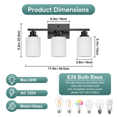 Ascher vanity light milky glass shades diffuse glare for comfortable illumination.