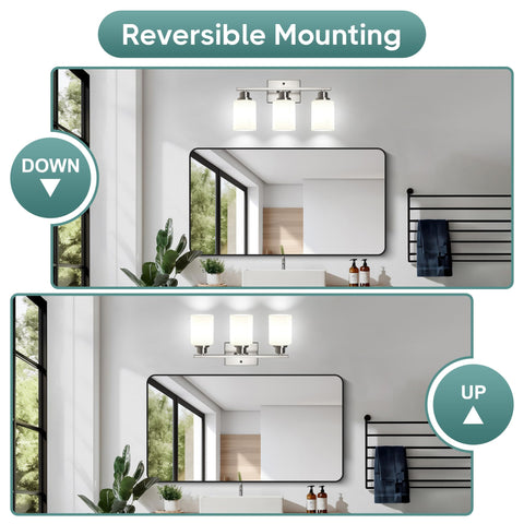 Versatile vanity lighting suitable for bathrooms, dressing areas, hallways, and entryways.