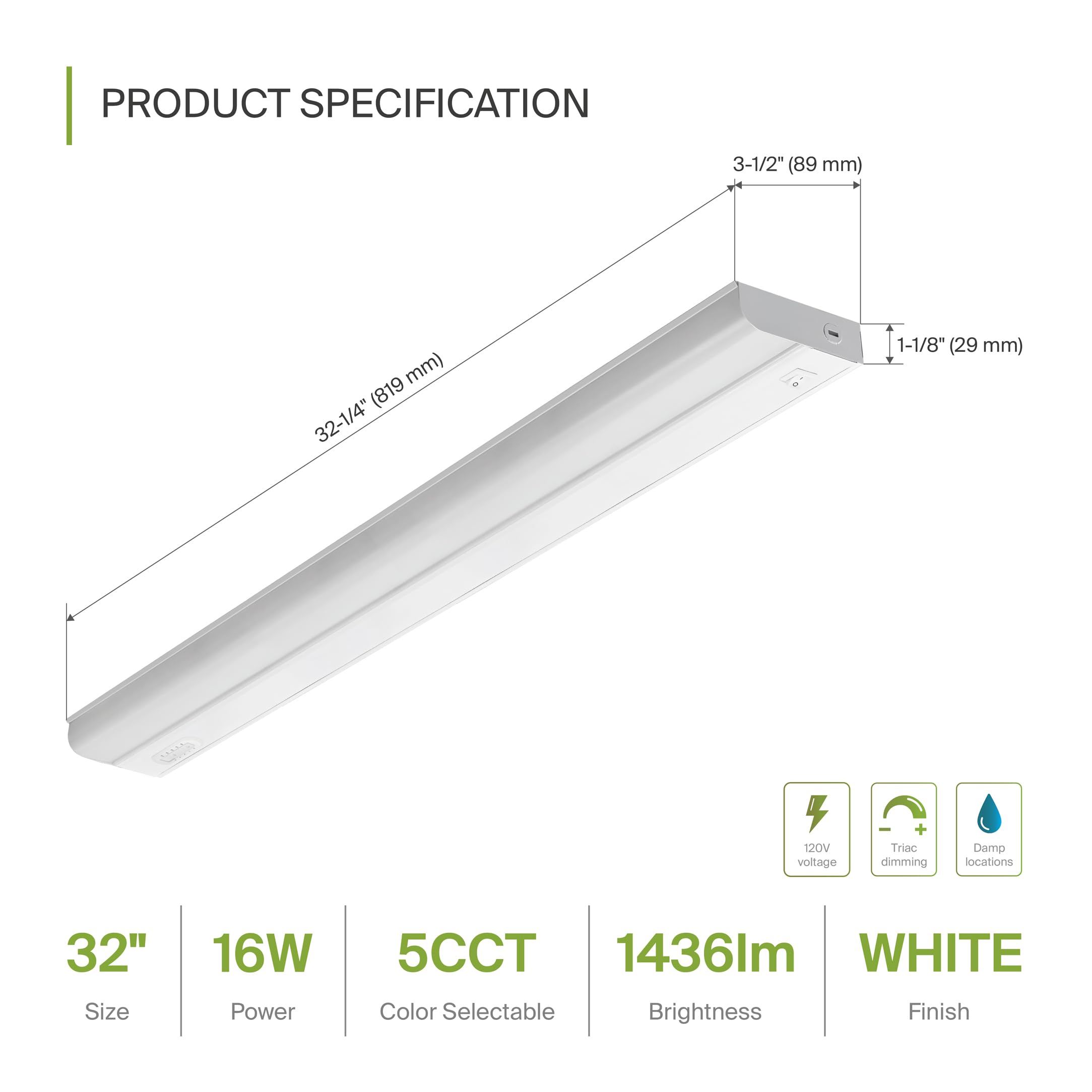 ASD under-cabinet light at 2700K warm white for cozy kitchen ambiance.