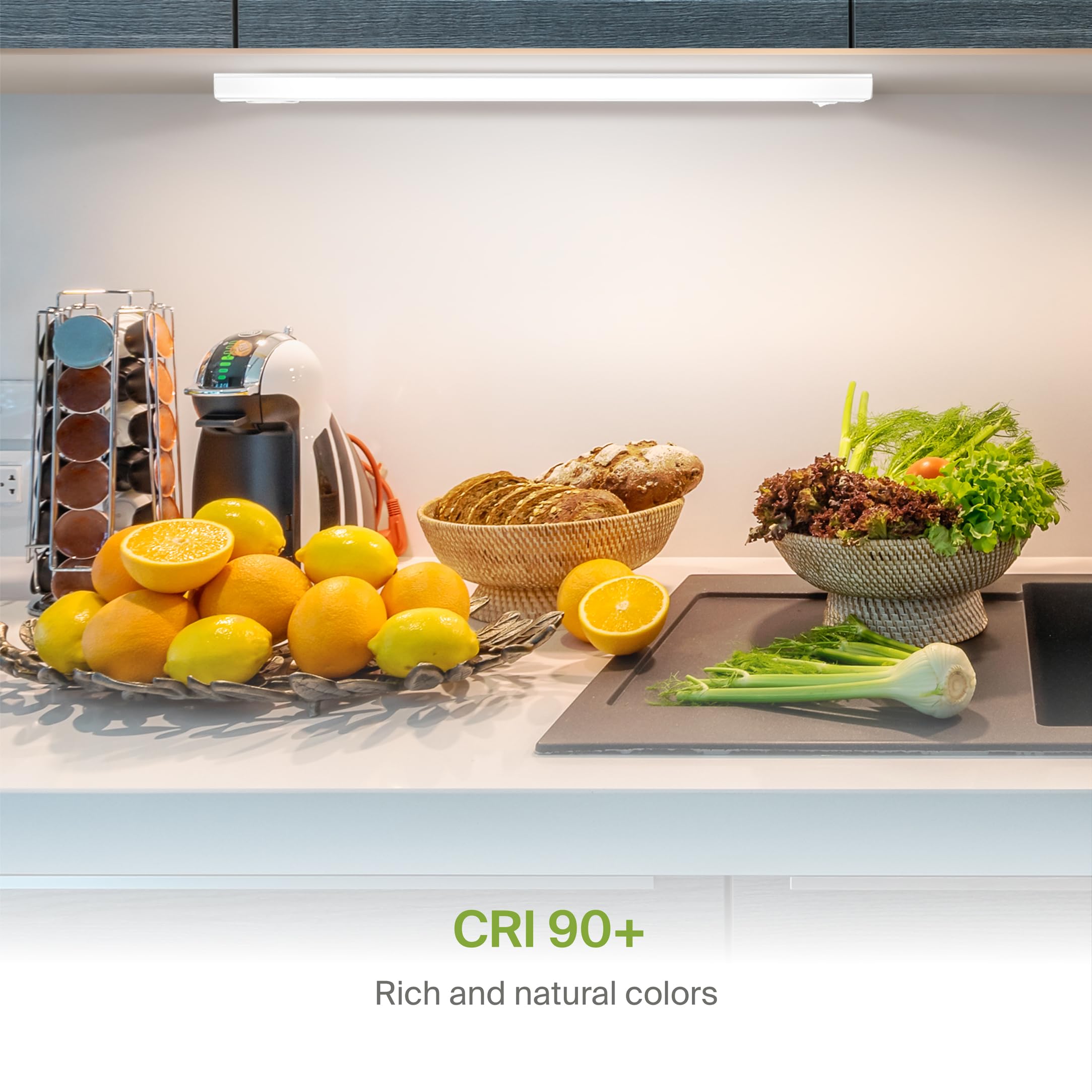 ASD under-cabinet light at 5000K daylight for true color rendering.