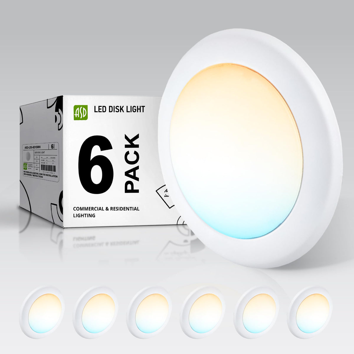 ASD 6-inch LED disk light with 2700K-5000K color options for versatile ambience