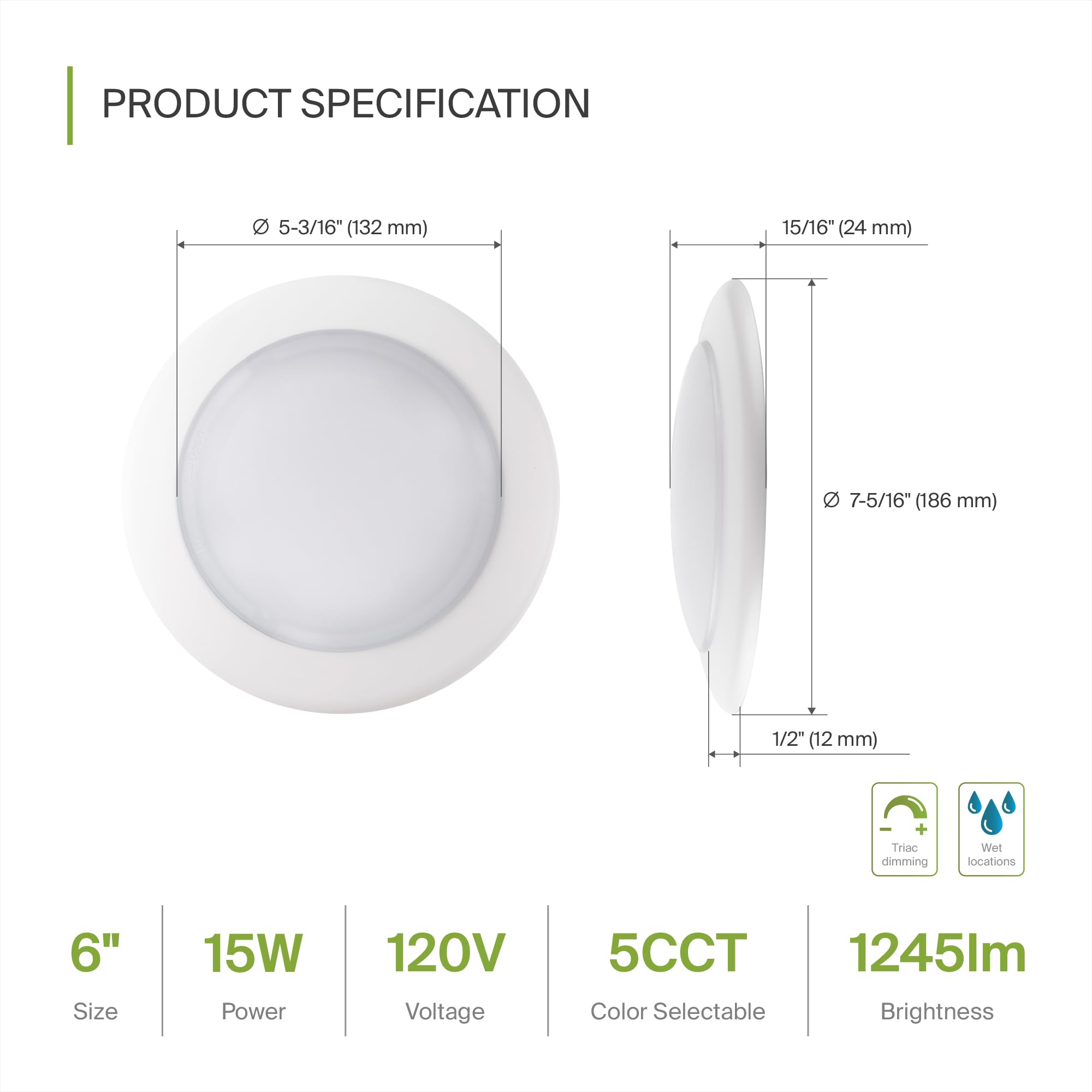 ASD 6-inch dimmable disk light offering smooth triac dimming