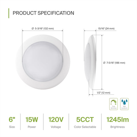 ASD 6-inch dimmable disk light offering smooth triac dimming