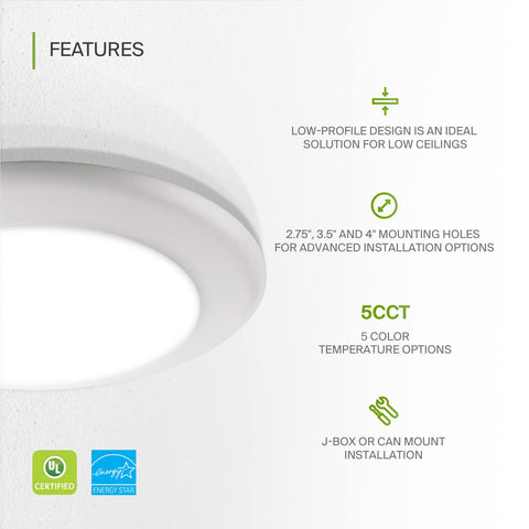ASD LED disk light 6-inch 5CCT switches for flexible color temperatures.