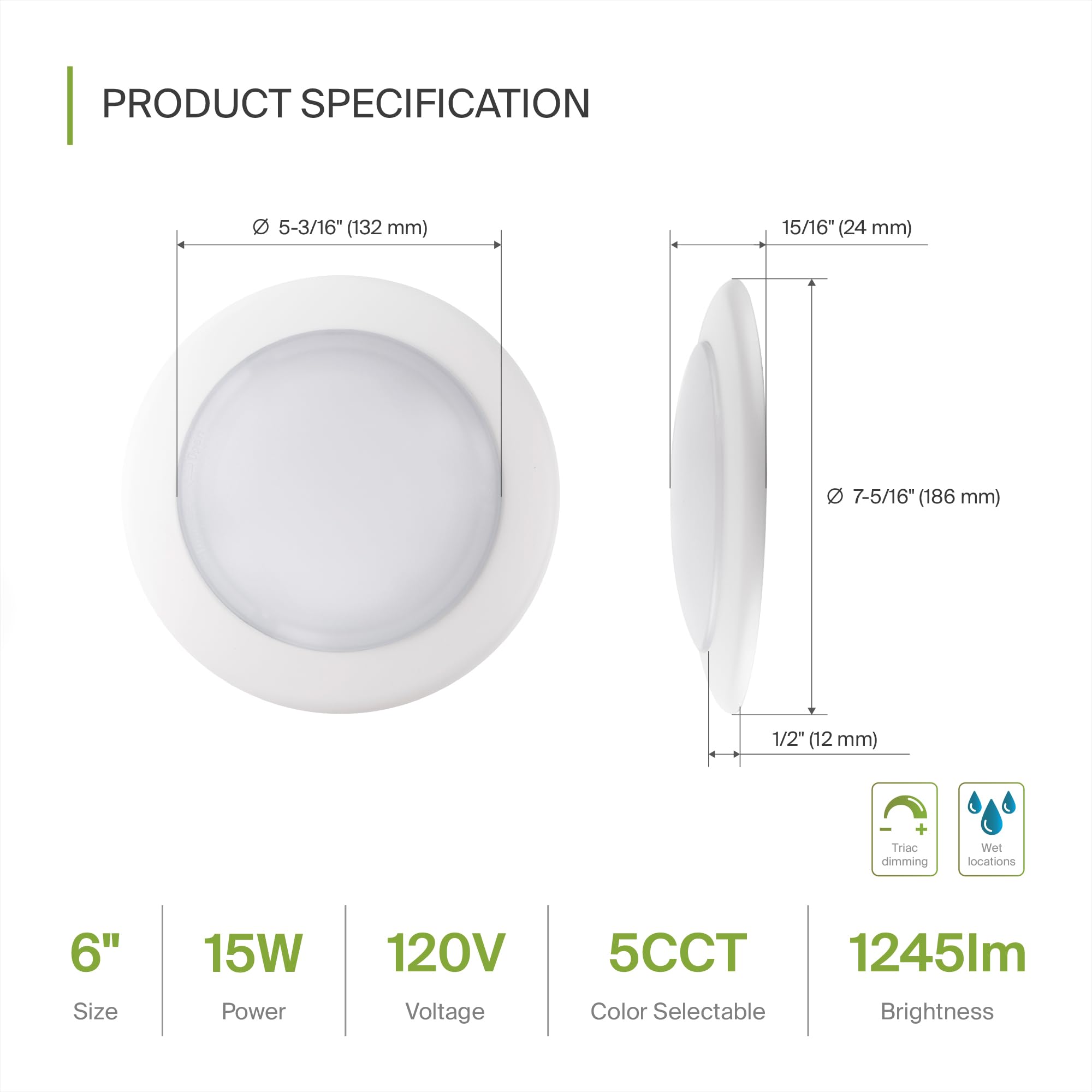 ASD LED disk light 6-inch dimmable with triac for smooth mood adjustments.
