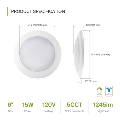 ASD LED disk light 6-inch dimmable with triac for smooth mood adjustments.
