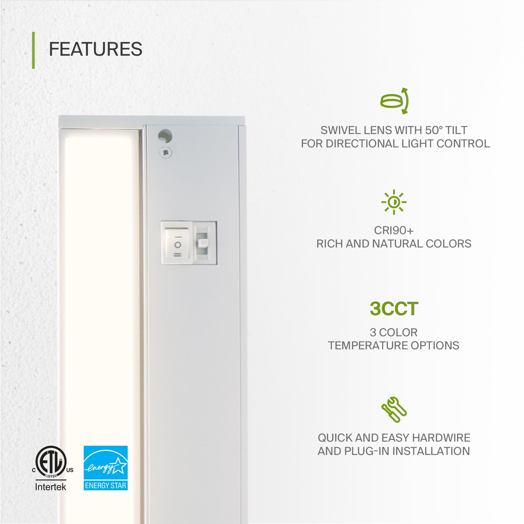 ASD aluminum housing emphasizes durability in a modern under-cabinet fixture.
