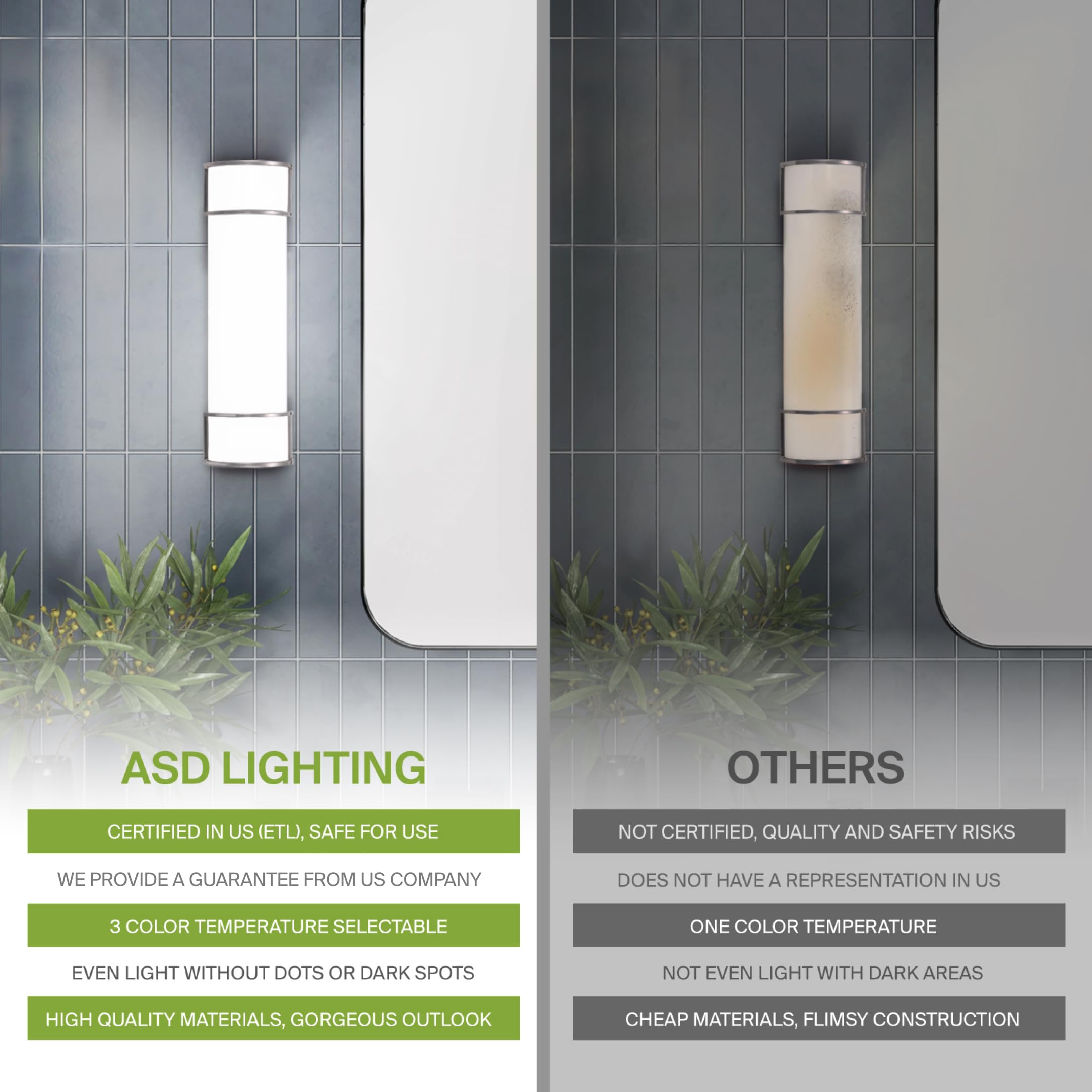ASD vanity light dimming from 100% to 10% for precise brightness