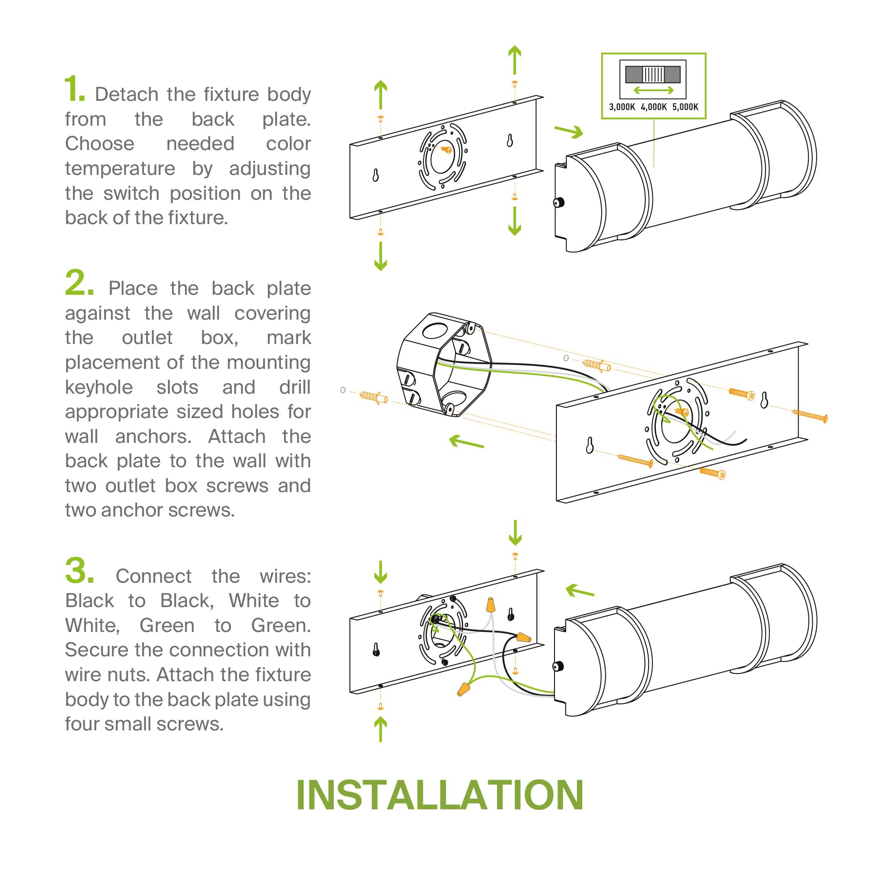 ASD vanity light ready to install with mounting hardware