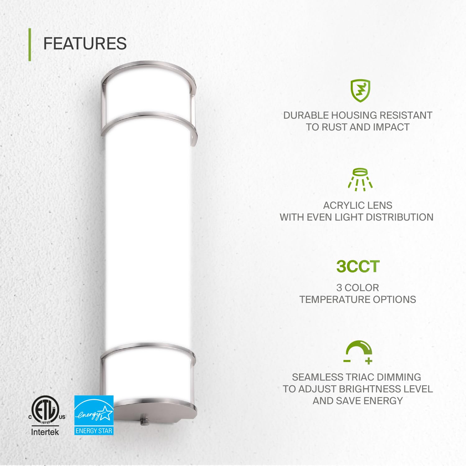 ASD vanity light demonstrates three color temperatures for any task