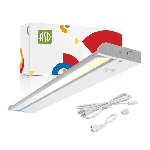 ASD swiveling under-cabinet light, 24-inch front view highlighting compact design and task lighting.