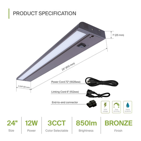 ASD bronze 24in under-cabinet light with selectable 2700-4000K for ambiance