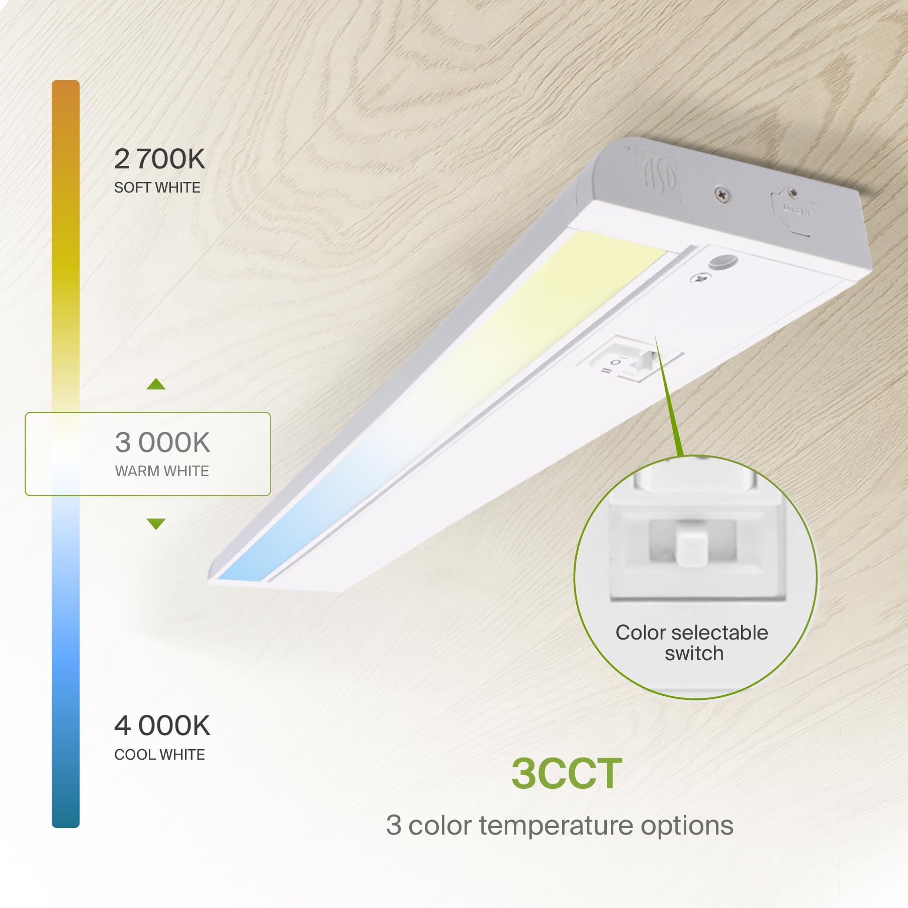 ASD hardwired or plug-in under-cabinet light for versatile installation.